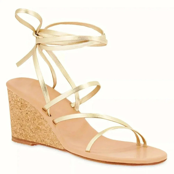 Ancient Greek Sandals Lithi Metallic Leather Wedge Sandals Size 39 (MSRP $370) - Picture 1 of 11